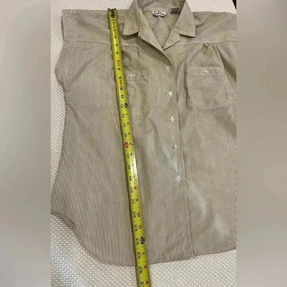 Vintage Linnay stripe boxy cap sleeve button down blouse pockets cream/white - Picture 6 of 10